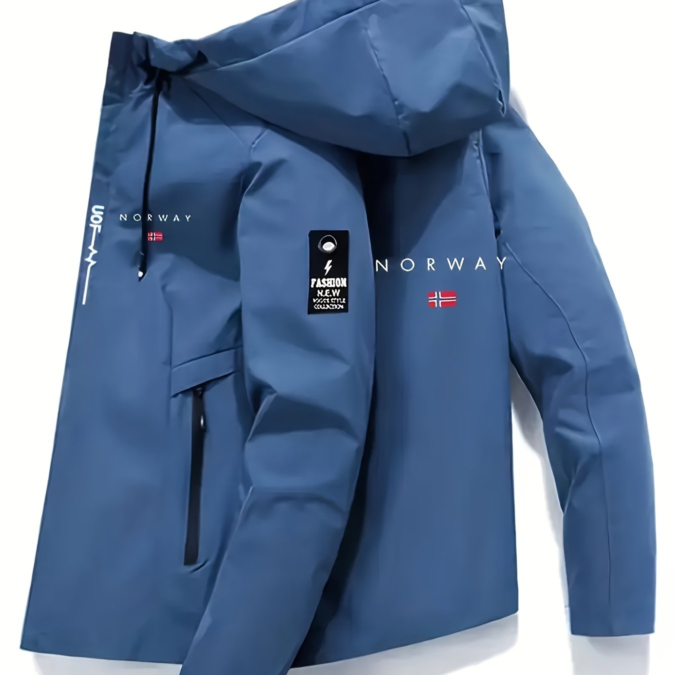 Men'S Windproof Jacket - Black with White "NORWAY" Print, Breathable & Comfortable for Outdoor Sports, Cycling, and Casual Wear, Windbreaker Jacket