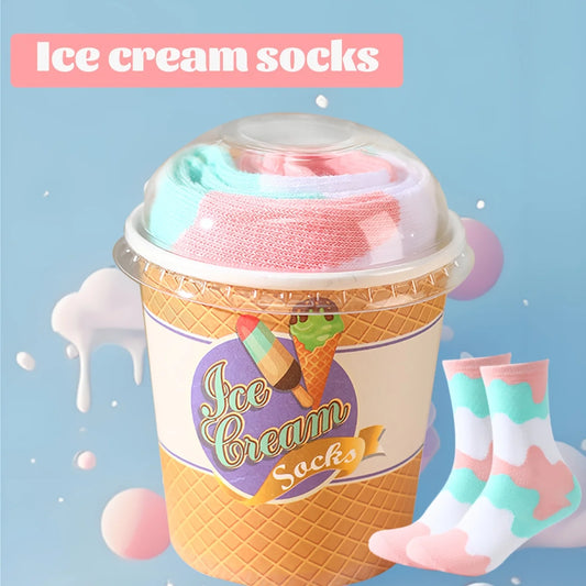 1 paar halfhoge herensokken, geschikt voor zowel mannen als vrouwen, nieuwigheid en leuk kleurrijk ijs geschenkdoossokken, Europese en Amerikaanse modetrendstijl, comfortabel en ademend, feestcasual nieuwigheidscadeau, Valentijnsdag, Kerstmis, herfst- en