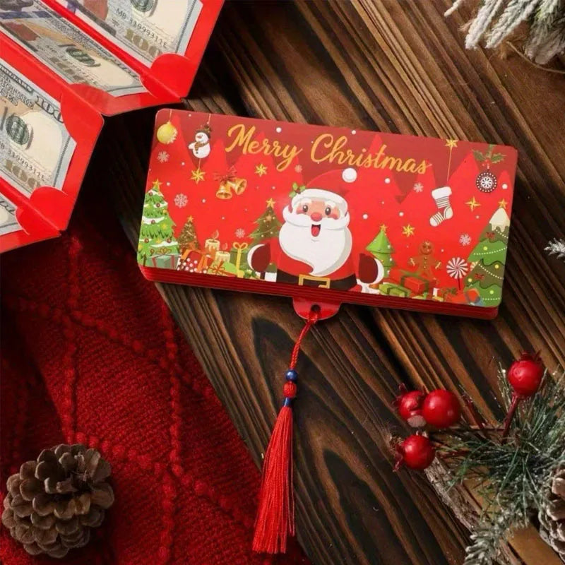 Christmas Santa Claus Folding Banknote Card Merry Christmas Decor with 10 Card Slot Christmas Surprise Party Envelope Money Box