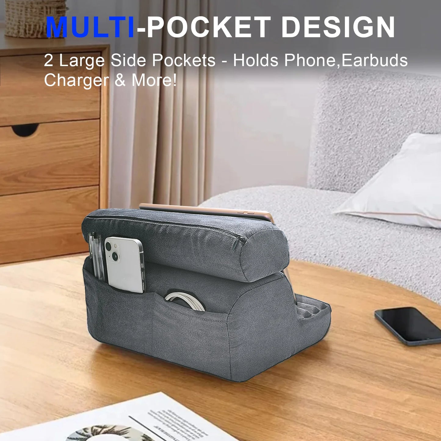 Xnyocn Tablet Pillow Holder Foldable IPad Stand for Lap Bed and Desk Tablet Soft Pad Dock with Pocket Stylus Mount for IPad Pro
