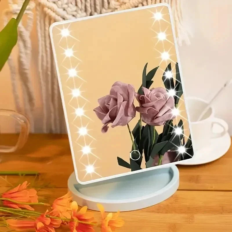 16 LED Desktop Makeup Mirror Night Light Touch Sensitive Design, 360 Degree Rotating StorageMakeup Mirror Brightnes Cosmetics