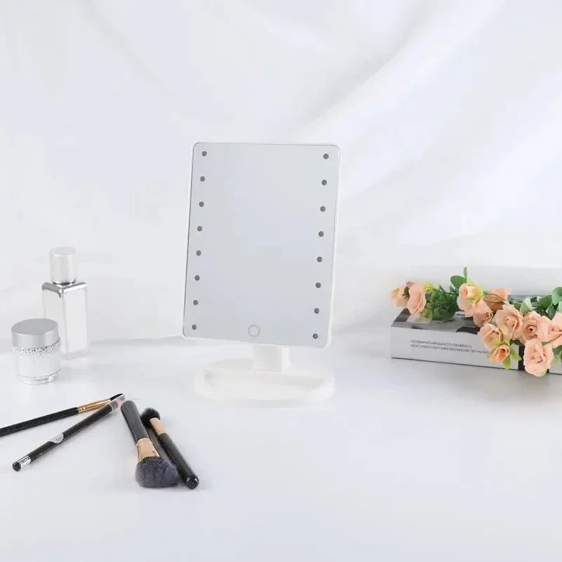16 LED Desktop Makeup Mirror Night Light Touch Sensitive Design, 360 Degree Rotating StorageMakeup Mirror Brightnes Cosmetics