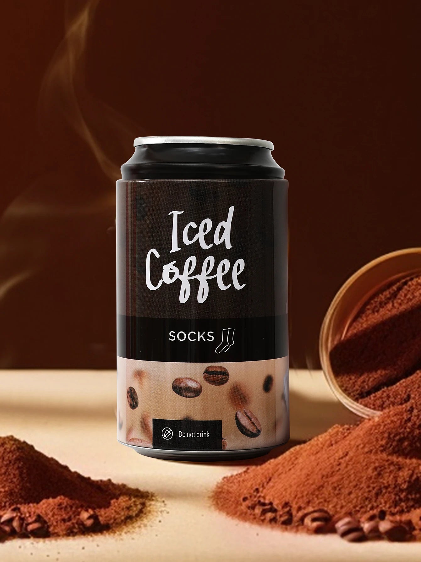 1 pair of mid-calf socks for men and women, featuring a novelty coffee can design, practical and suitable for holiday gifting.