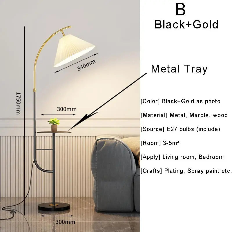 Nordic Woonkamer Led Vloerlampen Bank Slaapkamer Nachtkastje Decoratie Stand Lichtpunt Zwart Goud Home Verlichting Stof Lampenkap