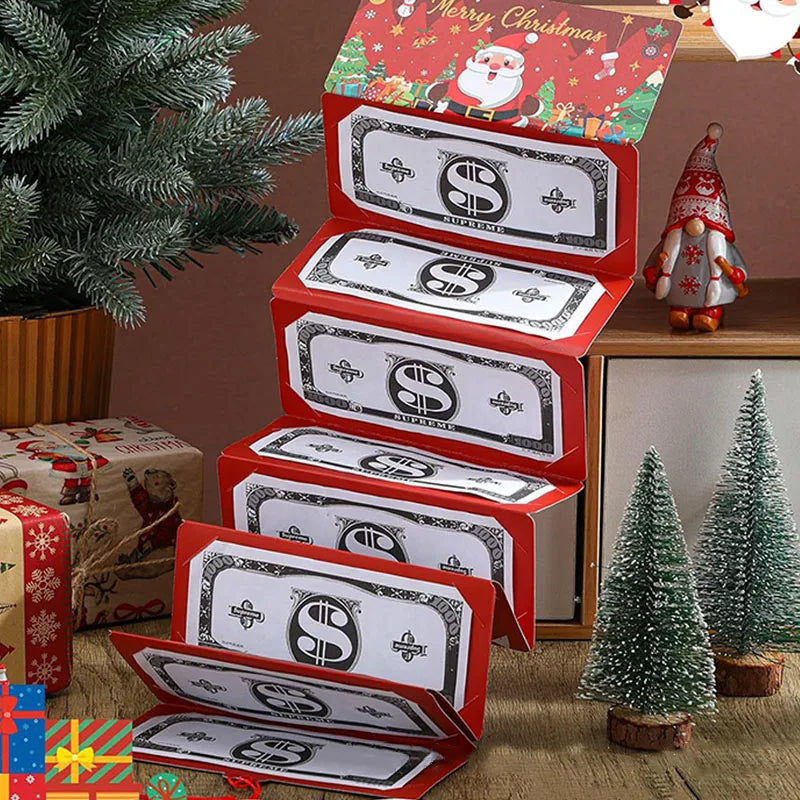 Christmas Santa Claus Folding Banknote Card Merry Christmas Decor with 10 Card Slot Christmas Surprise Party Envelope Money Box