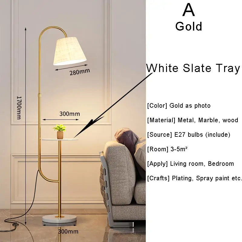 Nordic Woonkamer Led Vloerlampen Bank Slaapkamer Nachtkastje Decoratie Stand Lichtpunt Zwart Goud Home Verlichting Stof Lampenkap