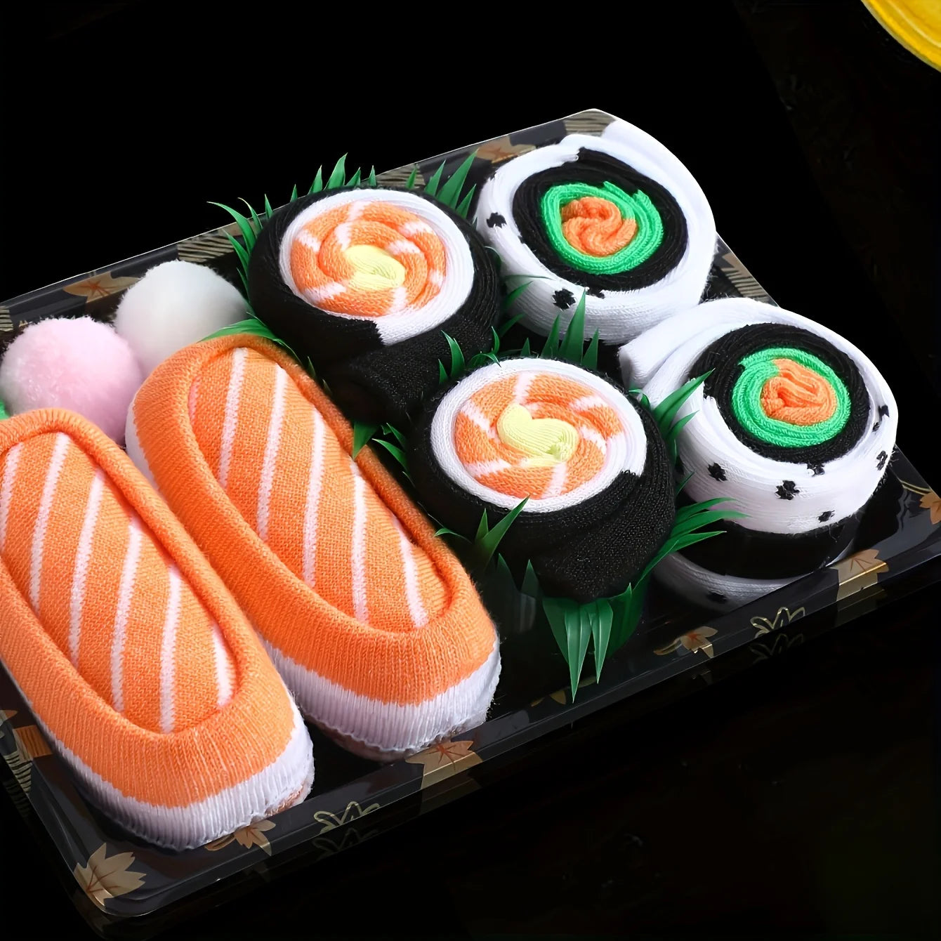 3 pairs of mid-length women's socks, colorful sushi patterns, creative gift boxes, comfortable and breathable, suitable for Chri