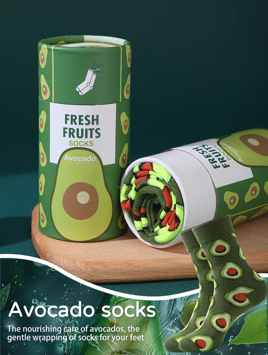 1 paar middellange unisex sokken, nieuwe en interessante sokken met avocadopotjes voor Kerstmis en vier seizoenen