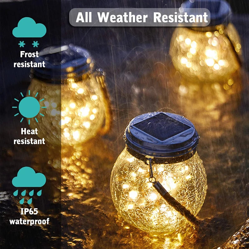 Solar Cracked Glass Jar Lamp IP65 Waterproof 30LED Warm White & Colorful Lights Outdoor String Lights for Garden Patio Yard Tree