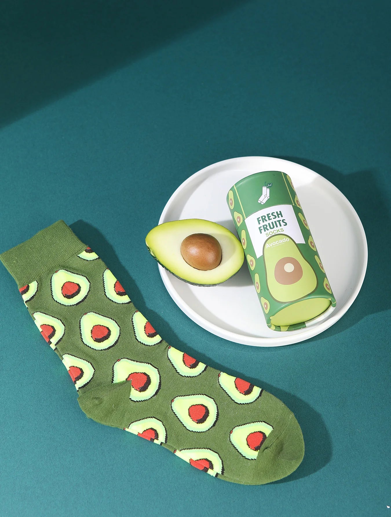 1 paar middellange unisex sokken, nieuwe en interessante sokken met avocadopotjes voor Kerstmis en vier seizoenen