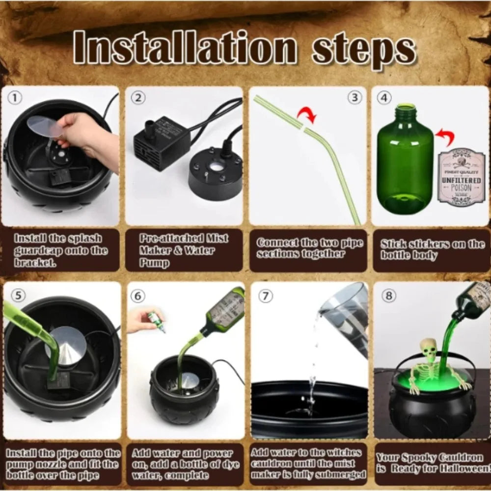 Party Decorations Home Decor Witch Cauldron Fog Machine With Floating Bottle Skull LED Light Halloween Prop Spooky Witchcraft