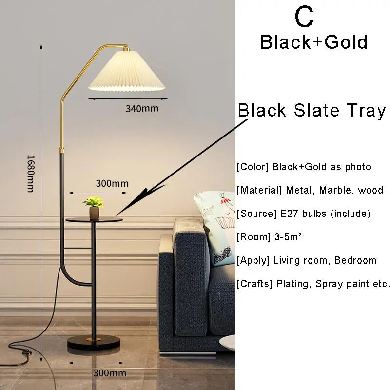 Nordic Woonkamer Led Vloerlampen Bank Slaapkamer Nachtkastje Decoratie Stand Lichtpunt Zwart Goud Home Verlichting Stof Lampenkap