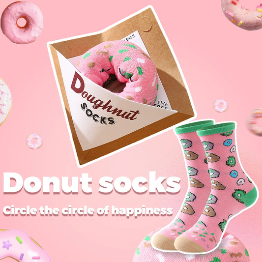 1 Pair of Mid-Calf Men's Socks, Suitable for Both Men and Women, Novel and Fun Colorful Donut Box Socks, European and American Fashion Trend Style, Comfortable and Breathable, Party Casual Novelty Gifts, Valentine's Day, Christmas, Santa Claus, Autumn and