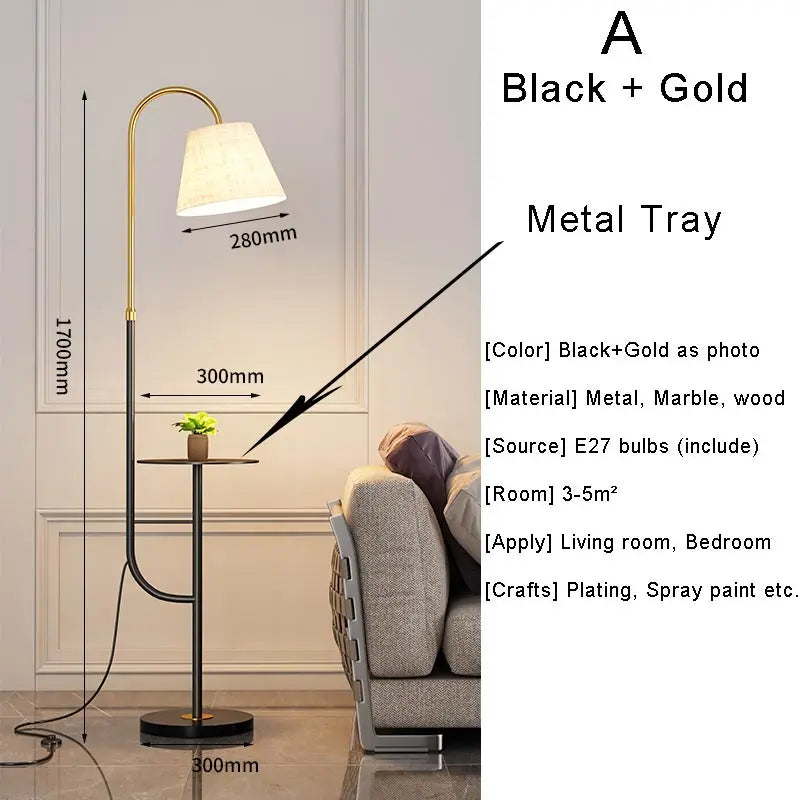 Nordic Woonkamer Led Vloerlampen Bank Slaapkamer Nachtkastje Decoratie Stand Lichtpunt Zwart Goud Home Verlichting Stof Lampenkap