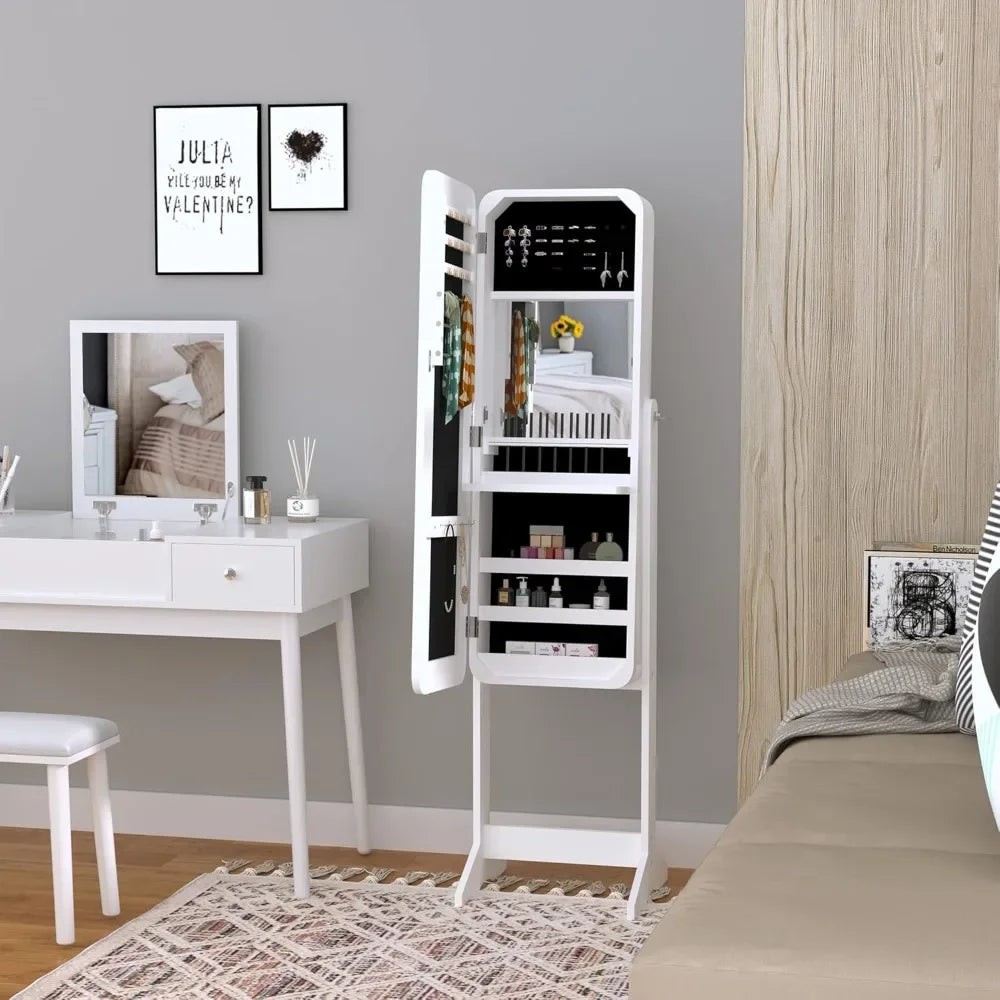 Freestanding Jewelry Cabinet with Mirror, LED Light, Tiltable Jewelry Storage, 30x36x146 Cm