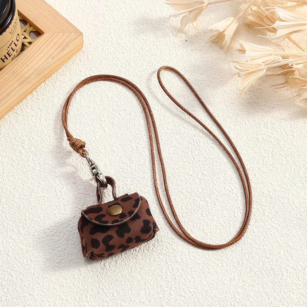 Retro Cute Small Leather Bag Long Necklace for Women Fashion Sweater Chain Neck Hanging Jewelry Versatile Accessory Gift