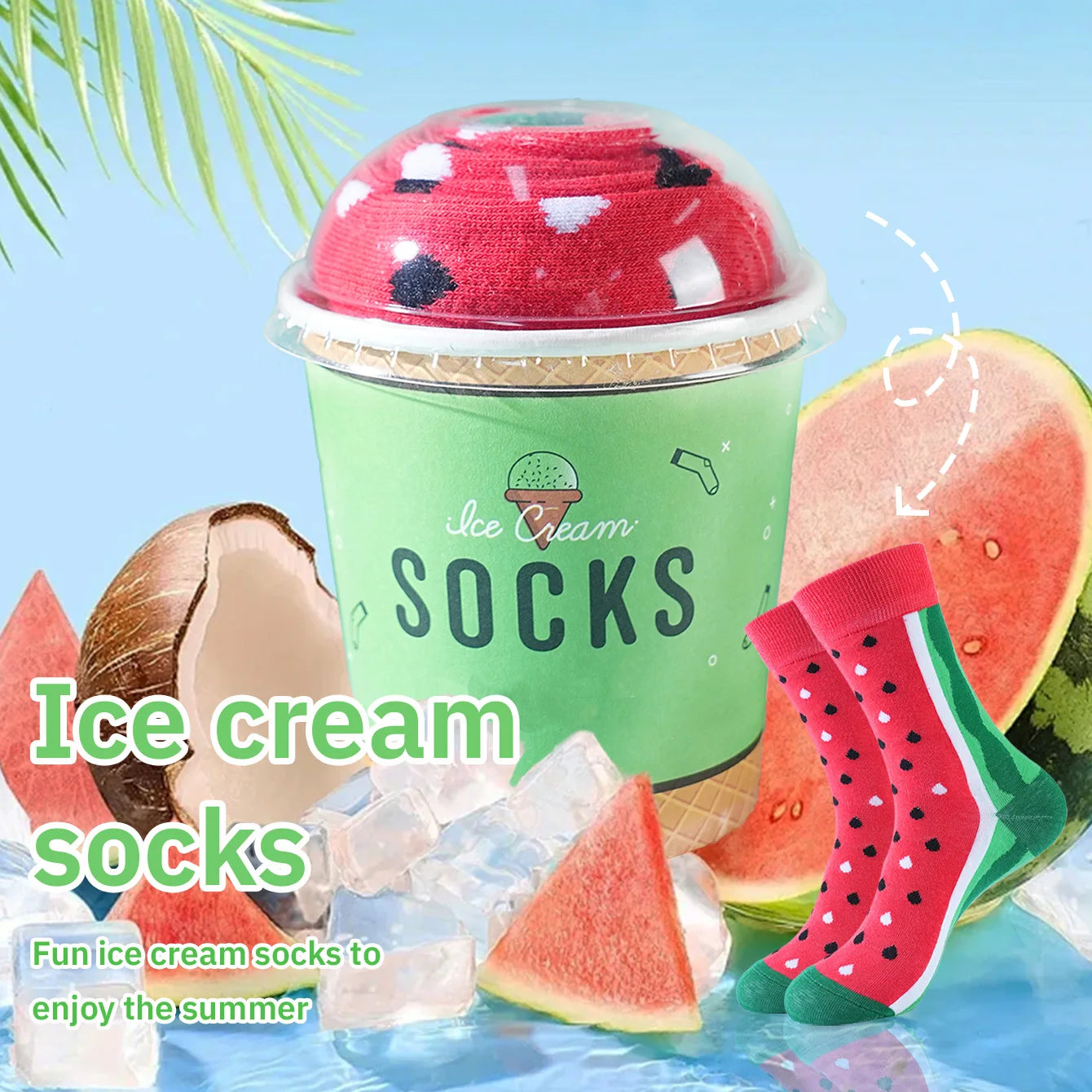 1 paar halfhoge sokken voor mannen en vrouwen, nieuwigheid en leuk, kleurrijke groene cup ijs geschenkdoos sokken, Europese en Amerikaanse modetrendstijl, comfortabel en ademend, feest casual nieuwigheidscadeau, Valentijnsdag, Kerstmis, kerstman, herfst-