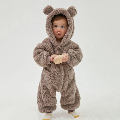 2025 Warm Fleece Hooded Jumpsuits for Baby Autumn Winter Long Sleeve Infant Rompers Newborn Boy Girl Homewear Pajamas
