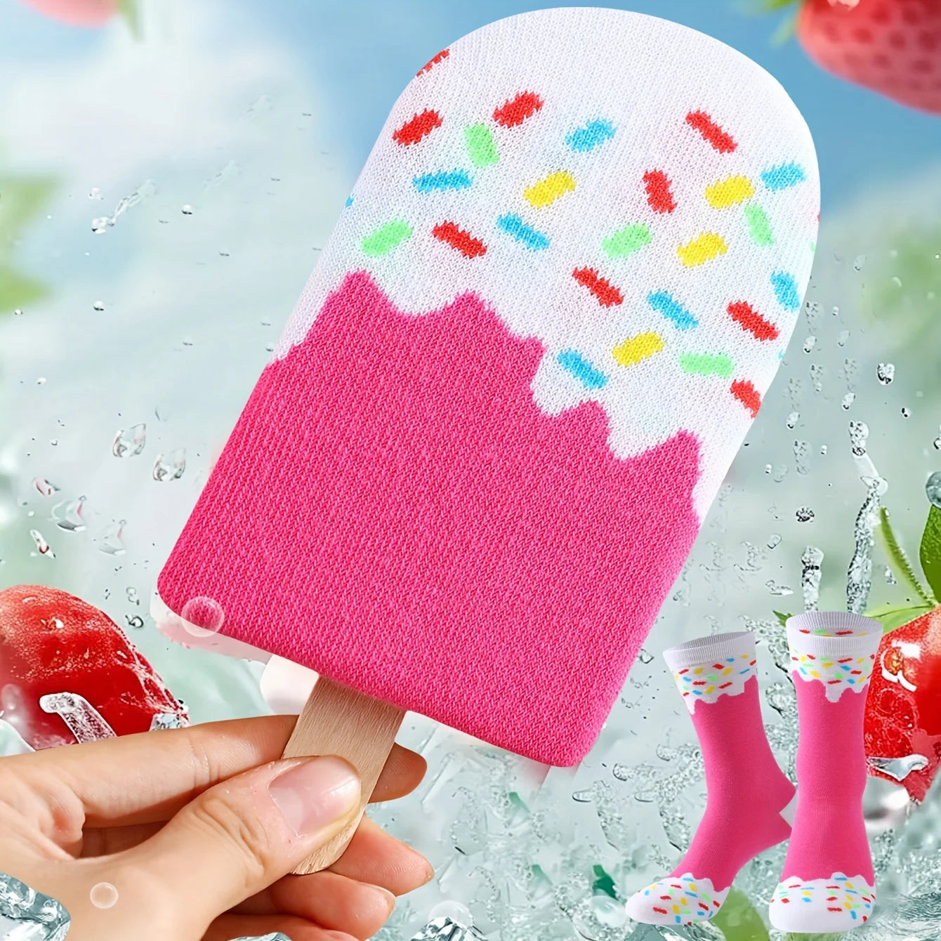 A pair of unique and colorful ice cream patterns for men and women, gift socks for friends on Halloween, all season collection