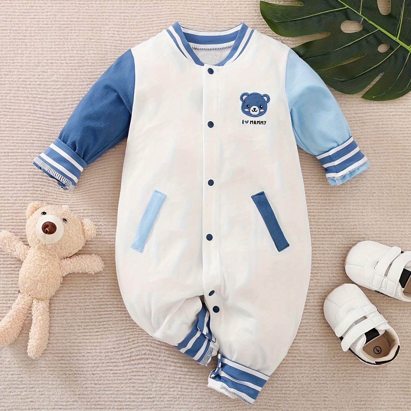 Onesie - Long Sleeve Baseball Romper Outfit, Loose Fit with Snap Closure, Winter Clothes, Easy Diaper changes & Everyday or Special Occasions, Clothing, Cute Animal Print, Comfortable Material, Snapbutton Closure, Essentials, Perfect for Outdoor
