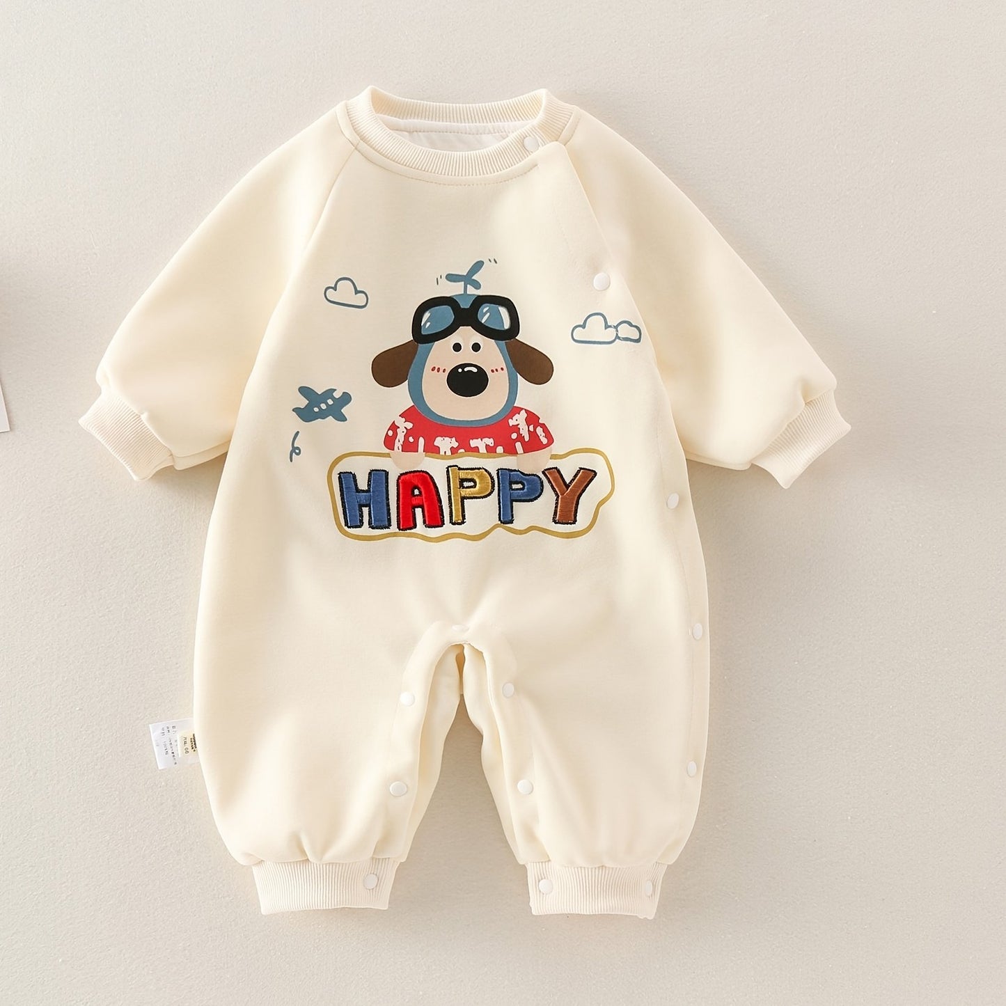 MCDULL SISTER Baby Girl'S Autumn Double-Layer Outfit - Cute Cartoon Bear & Airplane Design, Warm Long Sleeve Romper with Pockets, Loose Fit Spring/Fall Clothing, Soft Fabric, Perfect for Outdoor Play, Baby Girl Clothes, Perfect for Outdoor, J