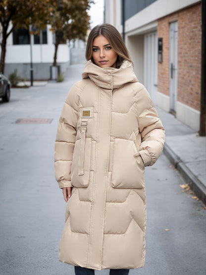 Women's Elegant Winter Thickened Padded Coat - Long Full-Length Warm Jacket with Zipper Closure, Solid Color (//Navy/Burgundy/), Machine Washable Outer Outerwear