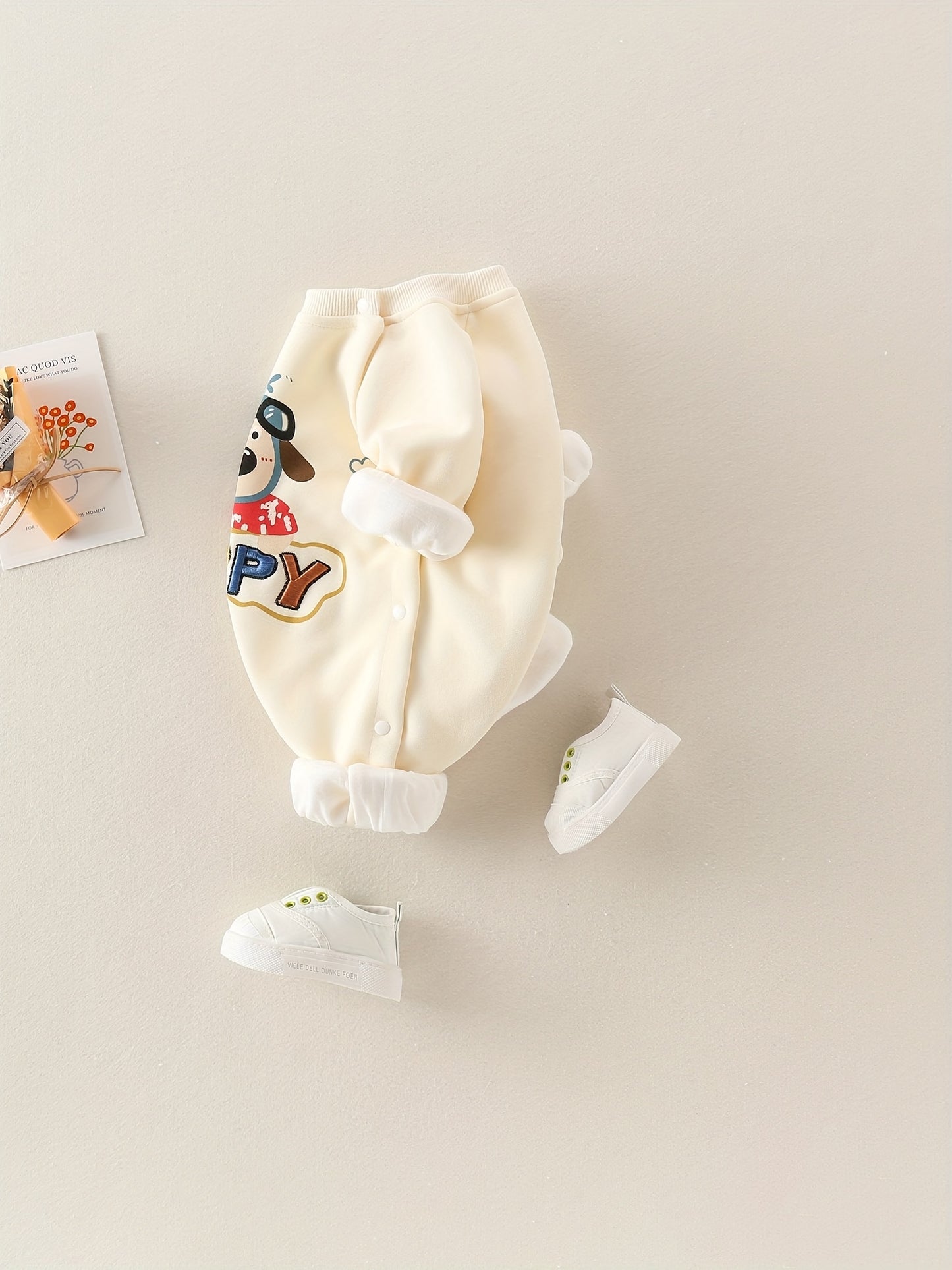 MCDULL SISTER Baby Girl'S Autumn Double-Layer Outfit - Cute Cartoon Bear & Airplane Design, Warm Long Sleeve Romper with Pockets, Loose Fit Spring/Fall Clothing, Soft Fabric, Perfect for Outdoor Play, Baby Girl Clothes, Perfect for Outdoor, J