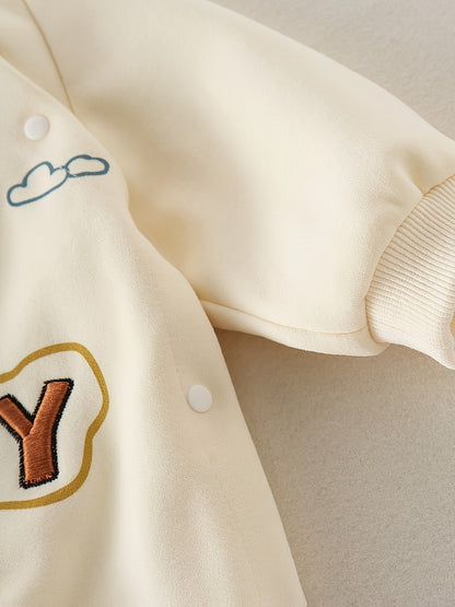 MCDULL SISTER Baby Girl'S Autumn Double-Layer Outfit - Cute Cartoon Bear & Airplane Design, Warm Long Sleeve Romper with Pockets, Loose Fit Spring/Fall Clothing, Soft Fabric, Perfect for Outdoor Play, Baby Girl Clothes, Perfect for Outdoor, J