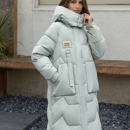 Women's Elegant Winter Thickened Padded Coat - Long Full-Length Warm Jacket with Zipper Closure, Solid Color (//Navy/Burgundy/), Machine Washable Outer Outerwear