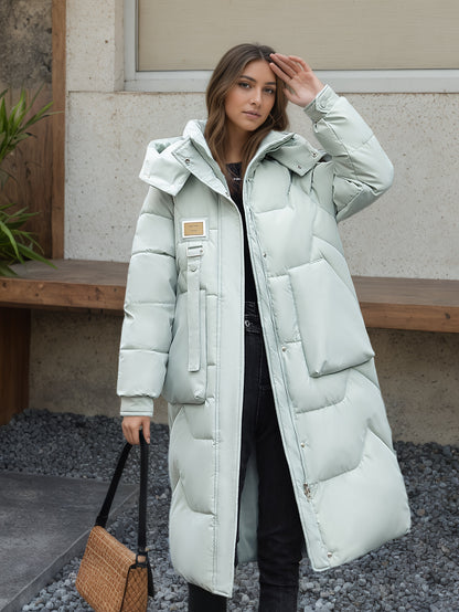 Women's Elegant Winter Thickened Padded Coat - Long Full-Length Warm Jacket with Zipper Closure, Solid Color (//Navy/Burgundy/), Machine Washable Outer Outerwear