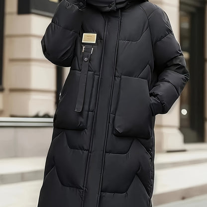 Women's Elegant Winter Thickened Padded Coat - Long Full-Length Warm Jacket with Zipper Closure, Solid Color (//Navy/Burgundy/), Machine Washable Outer Outerwear