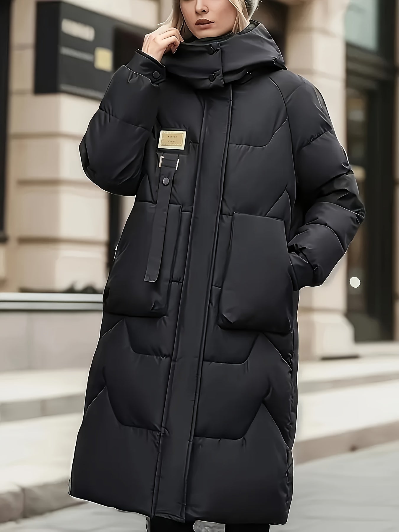 Women's Elegant Winter Thickened Padded Coat - Long Full-Length Warm Jacket with Zipper Closure, Solid Color (//Navy/Burgundy/), Machine Washable Outer Outerwear