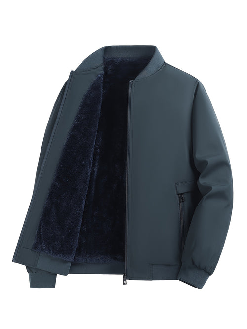 Men's Winter Insulated Full-Zip Jacket with Fleece Lining - Grey Casual Baseball Collar Coat, Zippered Pockets & Polyester Shell for Cold Weather, Outdoor & Everyday Use - Hand Washable (No Dry Clean)