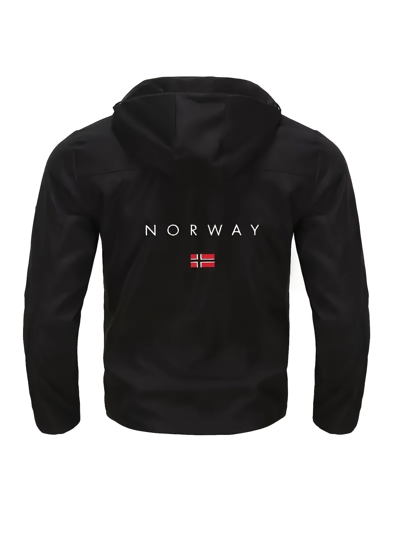 Men'S Windproof Jacket - Black with White "NORWAY" Print, Breathable & Comfortable for Outdoor Sports, Cycling, and Casual Wear, Windbreaker Jacket