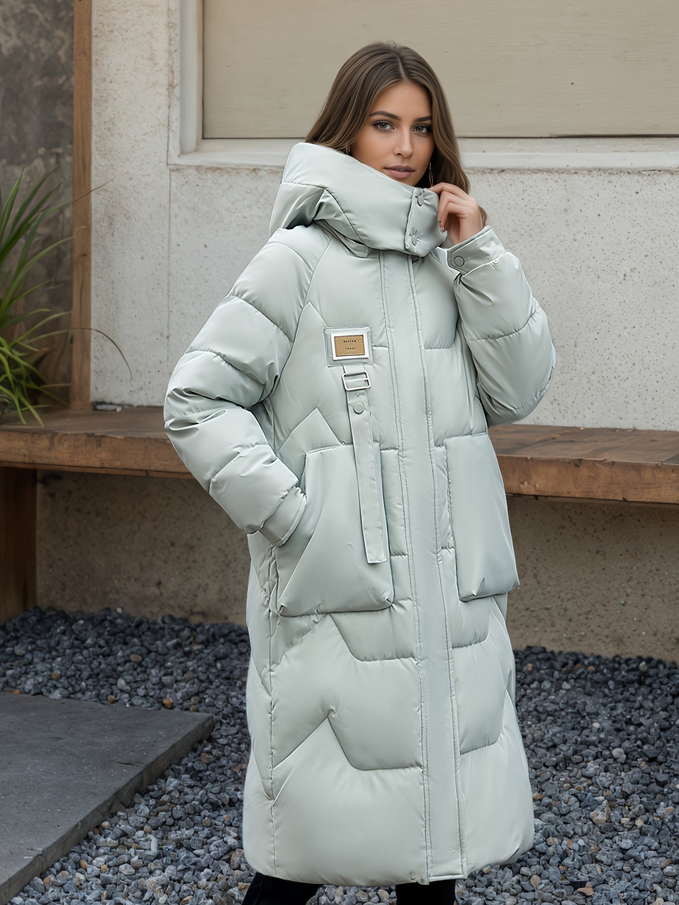 Women's Elegant Winter Thickened Padded Coat - Long Full-Length Warm Jacket with Zipper Closure, Solid Color (//Navy/Burgundy/), Machine Washable Outer Outerwear