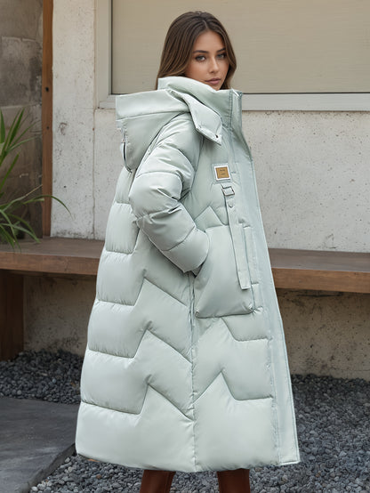 Women's Elegant Winter Thickened Padded Coat - Long Full-Length Warm Jacket with Zipper Closure, Solid Color (//Navy/Burgundy/), Machine Washable Outer Outerwear