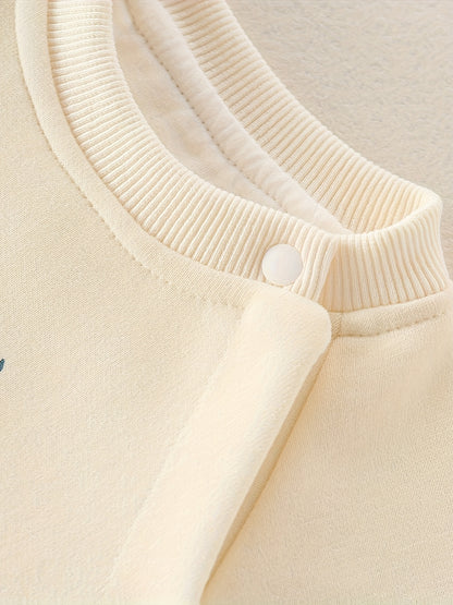 MCDULL SISTER Baby Girl'S Autumn Double-Layer Outfit - Cute Cartoon Bear & Airplane Design, Warm Long Sleeve Romper with Pockets, Loose Fit Spring/Fall Clothing, Soft Fabric, Perfect for Outdoor Play, Baby Girl Clothes, Perfect for Outdoor, J