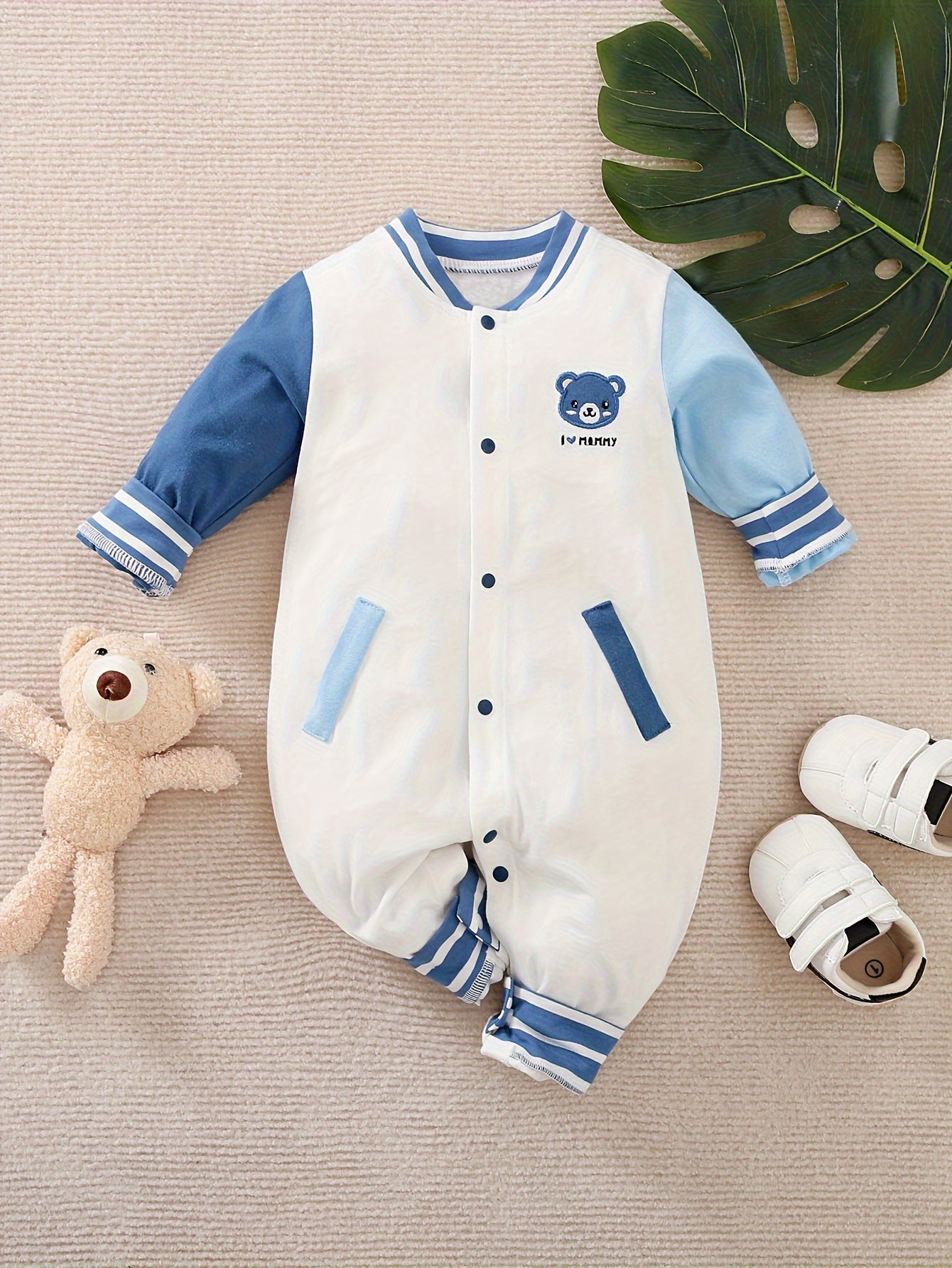 Onesie - Long Sleeve Baseball Romper Outfit, Loose Fit with Snap Closure, Winter Clothes, Easy Diaper changes & Everyday or Special Occasions, Clothing, Cute Animal Print, Comfortable Material, Snapbutton Closure, Essentials, Perfect for Outdoor