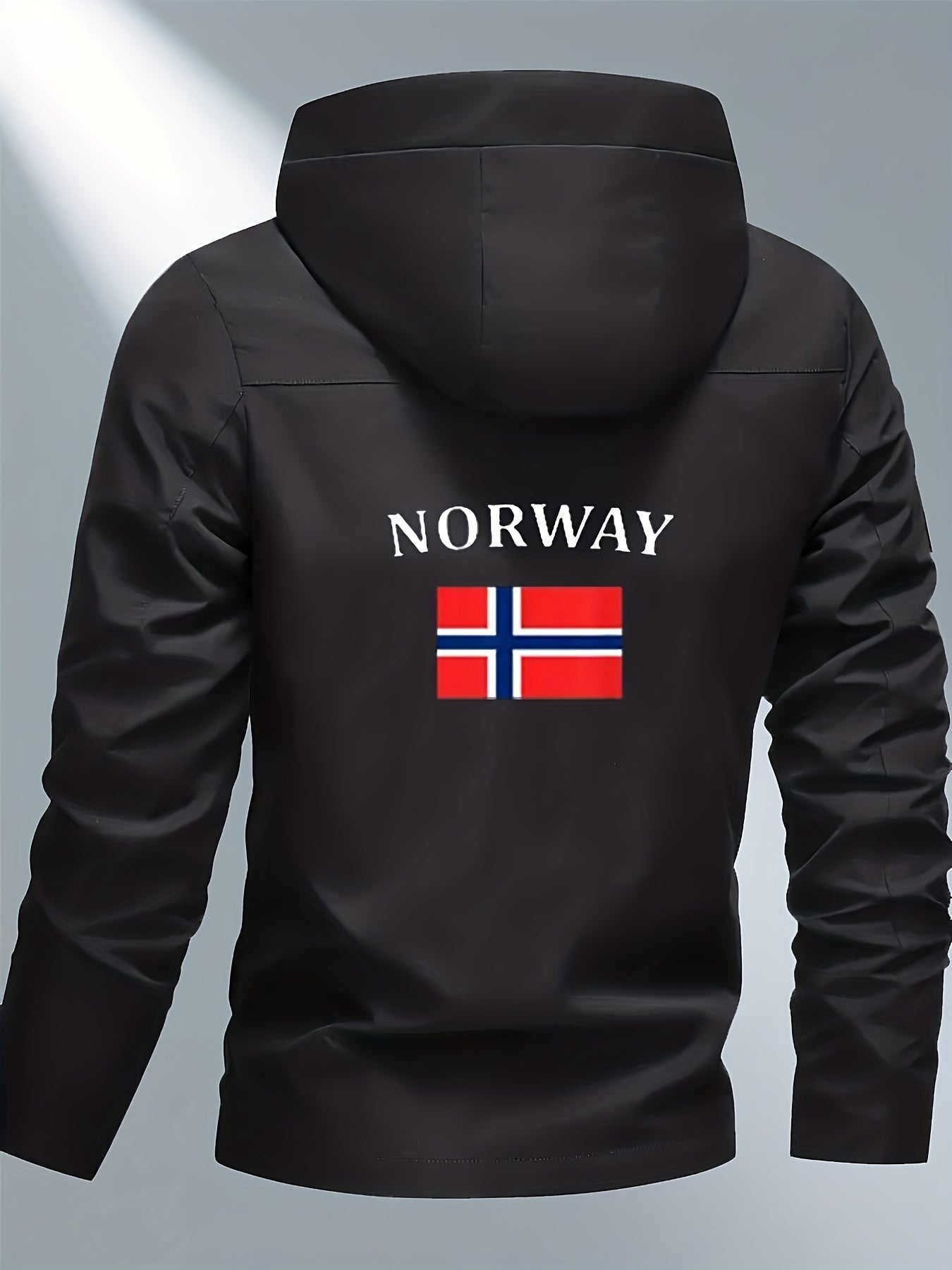 Men'S Windproof Jacket - Black with White "NORWAY" Print, Breathable & Comfortable for Outdoor Sports, Cycling, and Casual Wear, Windbreaker Jacket
