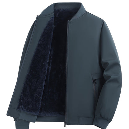Men's Winter Insulated Full-Zip Jacket with Fleece Lining - Grey Casual Baseball Collar Coat, Zippered Pockets & Polyester Shell for Cold Weather, Outdoor & Everyday Use - Hand Washable (No Dry Clean)