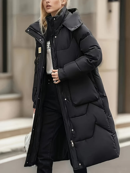 Women's Elegant Winter Thickened Padded Coat - Long Full-Length Warm Jacket with Zipper Closure, Solid Color (//Navy/Burgundy/), Machine Washable Outer Outerwear