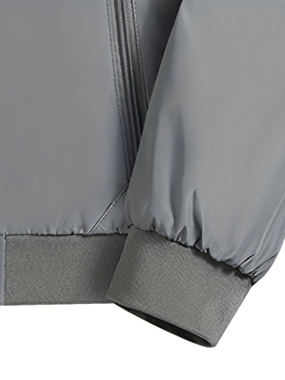 Men's Winter Insulated Full-Zip Jacket with Fleece Lining - Grey Casual Baseball Collar Coat, Zippered Pockets & Polyester Shell for Cold Weather, Outdoor & Everyday Use - Hand Washable (No Dry Clean)