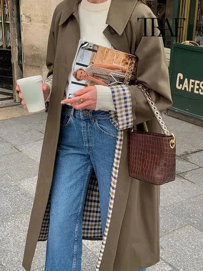 Vrouwen Mode Lange Trench Coat Herfst en Winter Kapel Lange Mouw Single-Breasted Jas Los Puur Kleur Eenvoudige Straatjas