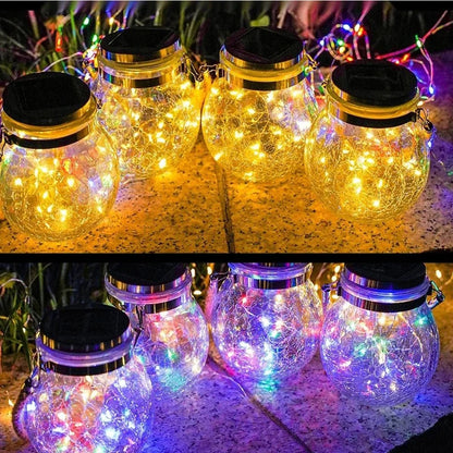 Solar Cracked Glass Jar Lamp IP65 Waterproof 30LED Warm White & Colorful Lights Outdoor String Lights for Garden Patio Yard Tree