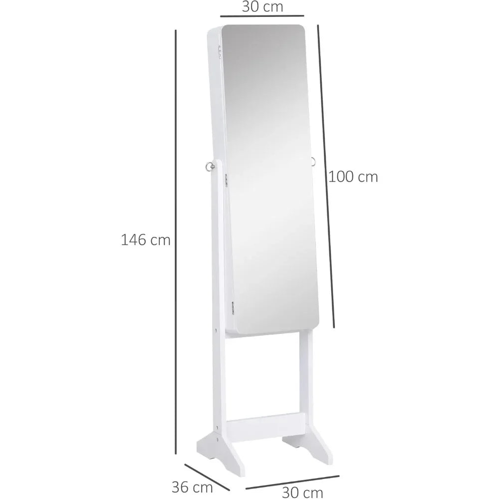 Freestanding Jewelry Cabinet with Mirror, LED Light, Tiltable Jewelry Storage, 30x36x146 Cm
