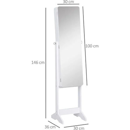 Freestanding Jewelry Cabinet with Mirror, LED Light, Tiltable Jewelry Storage, 30x36x146 Cm