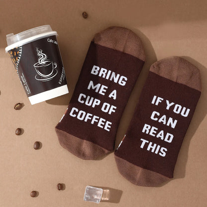 1 Pair of Mid-Calf Men's Socks, Suitable for Both Men and Women, Novelty and Fun Colorful Coffee Cup Gift Box Socks, European and American Fashion Trend Style, Comfortable and Breathable, Party Casual Novelty Gift, Valentine's Day, Christmas, Santa Claus,