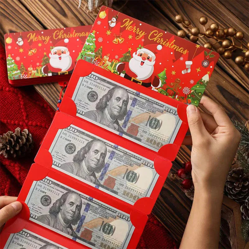 Christmas Santa Claus Folding Banknote Card Merry Christmas Decor with 10 Card Slot Christmas Surprise Party Envelope Money Box