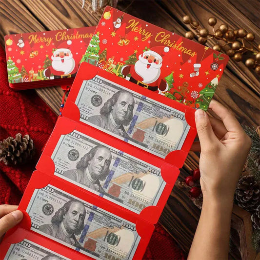 Christmas Santa Claus Folding Banknote Card Merry Christmas Decor with 10 Card Slot Christmas Surprise Party Envelope Money Box