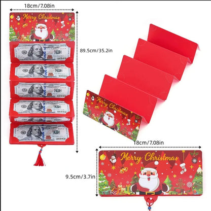 Christmas Santa Claus Folding Banknote Card Merry Christmas Decor with 10 Card Slot Christmas Surprise Party Envelope Money Box